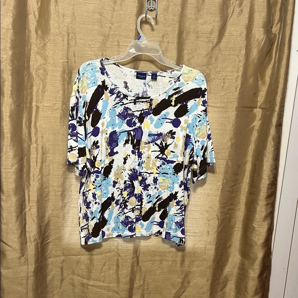 Westbound Multicolor Abstract Splash Short Sleeve Top